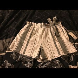 Strip Belted Paper Bag Shorts